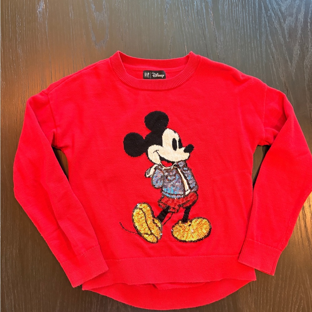 Gap Kids Disney Red Sweater with Glitter Mickey Mouse Design